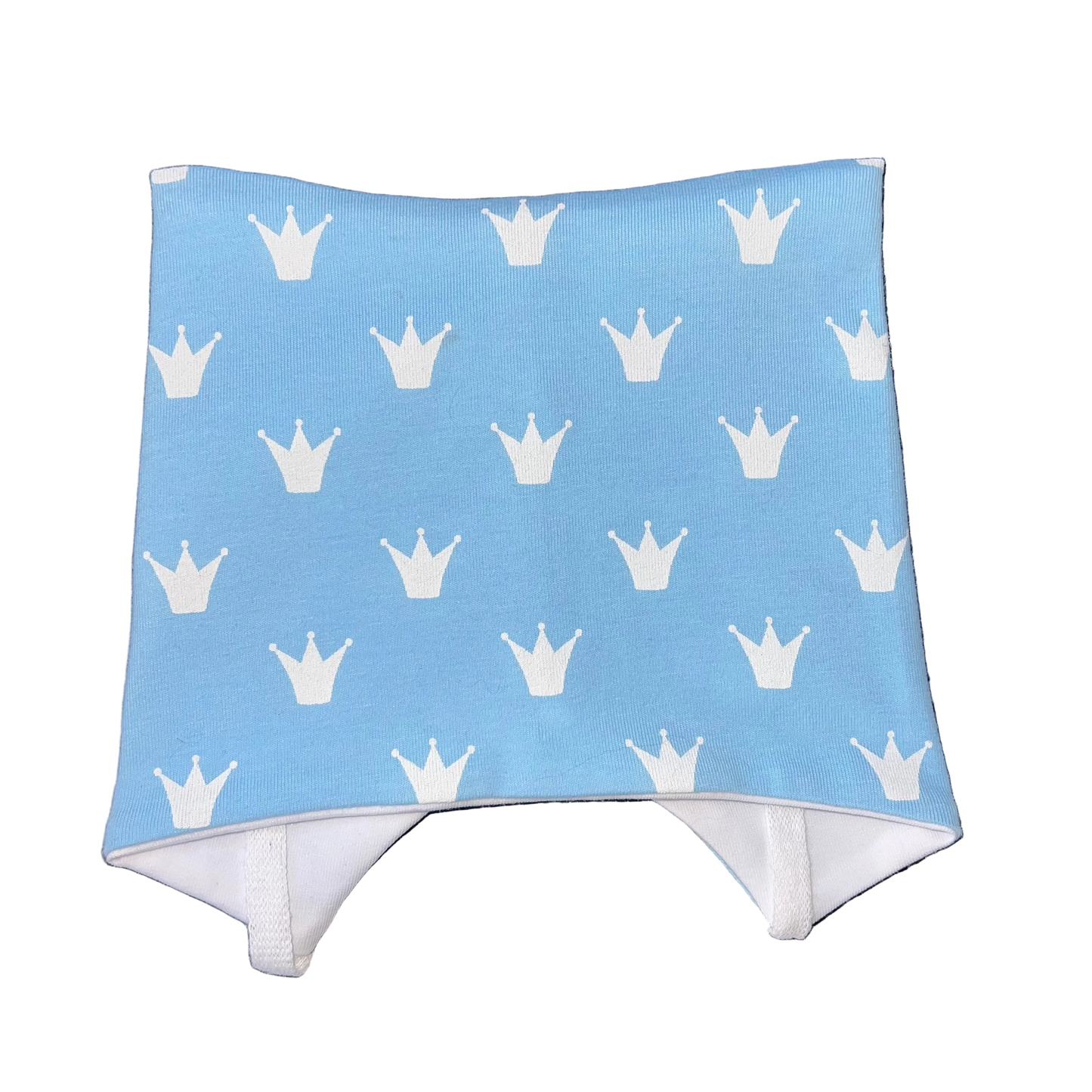 Knyttelue med blå kroner i bomull