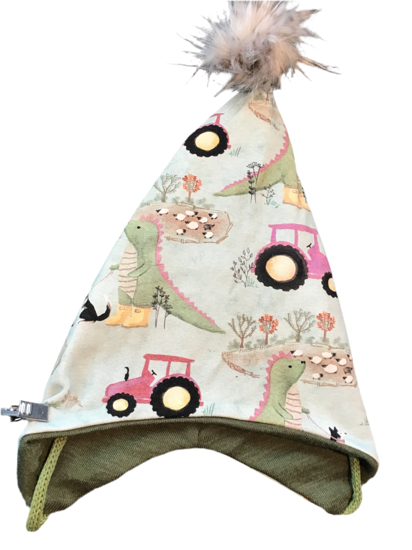 Spisslue rosa traktor og dino