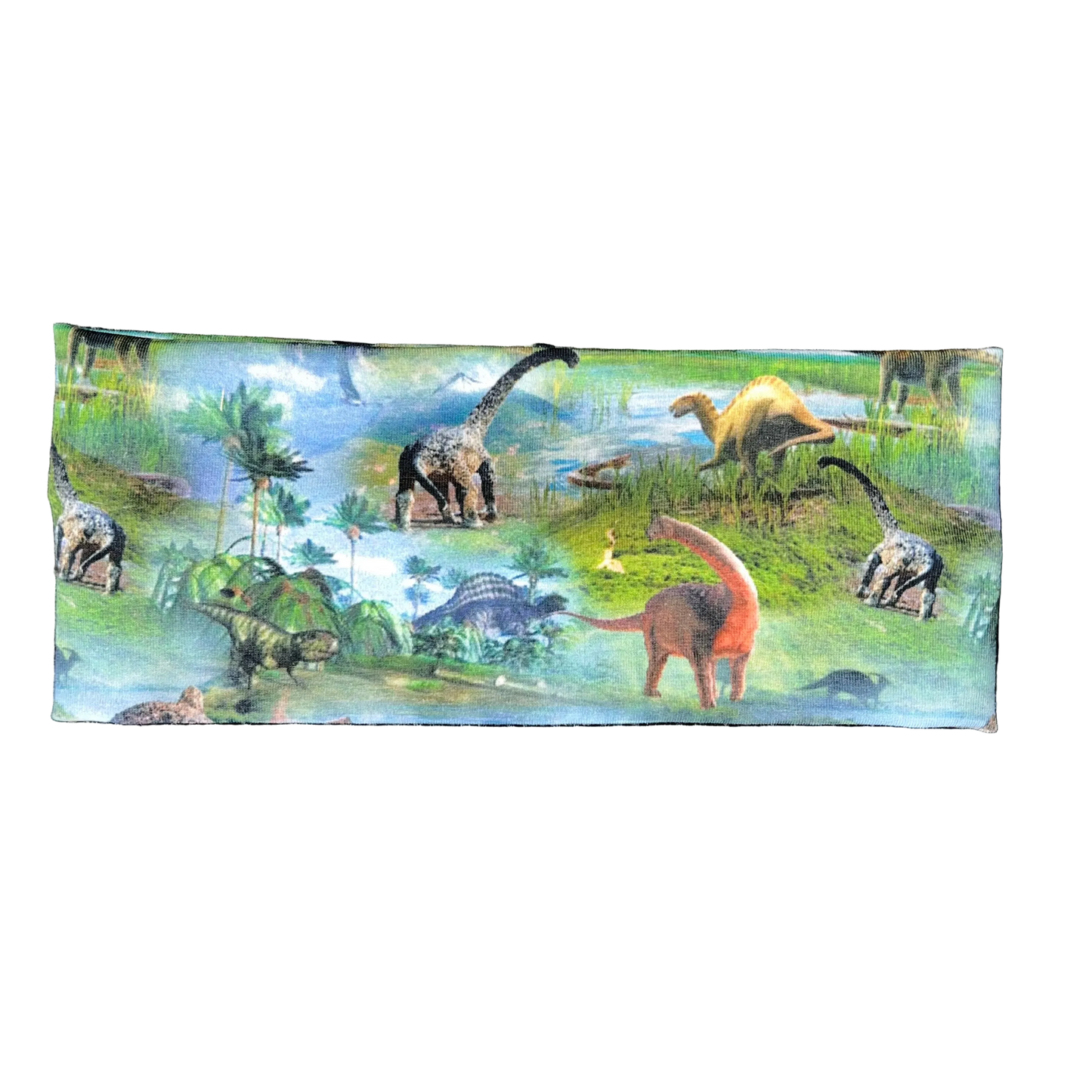 Pannebånd med dinosaurer i blå og grønn