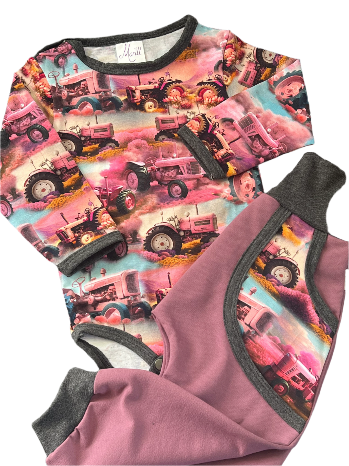 Babyjoggedress rosa gammeldags traktor
