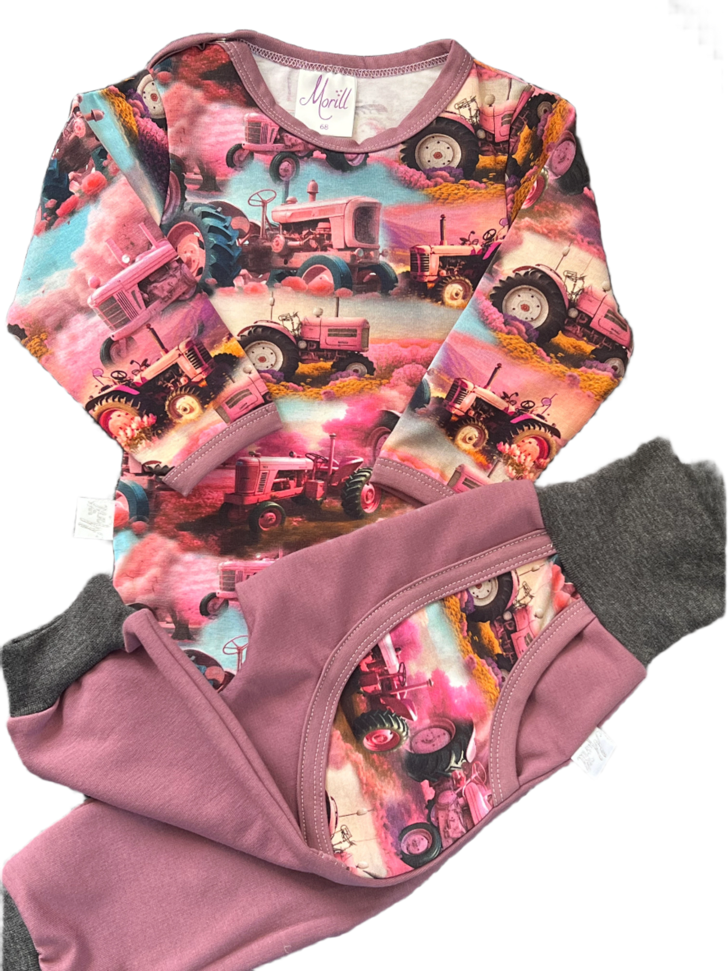 Babyjoggedress rosa gammeldags traktor