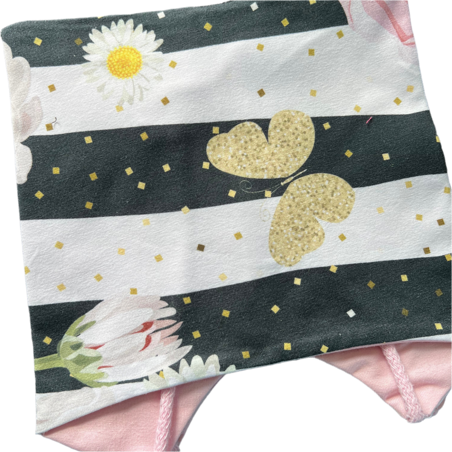 Knyttelue striper/blomster