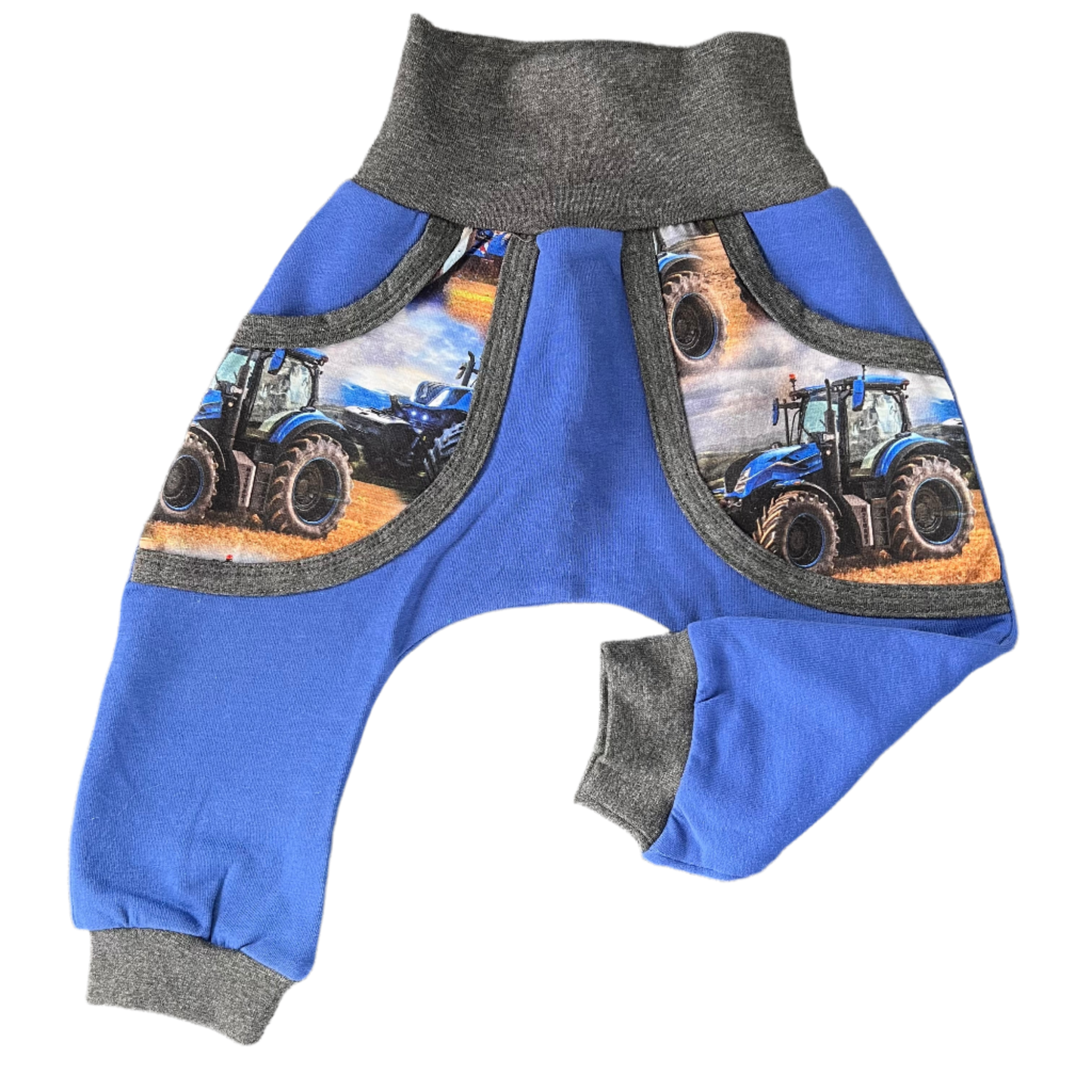 Babybukse traktor blå m/lommer