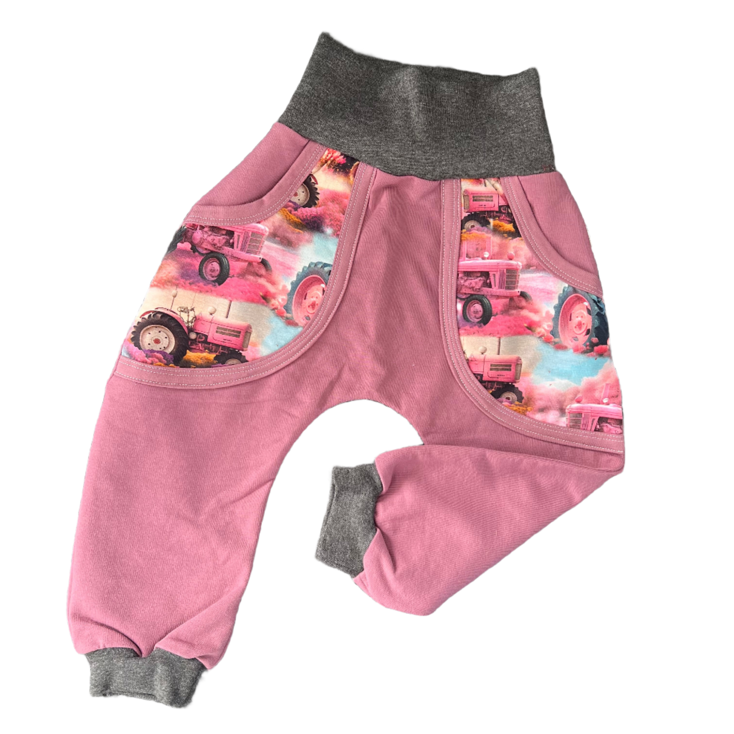 Babybukse rosa traktor m/lommer