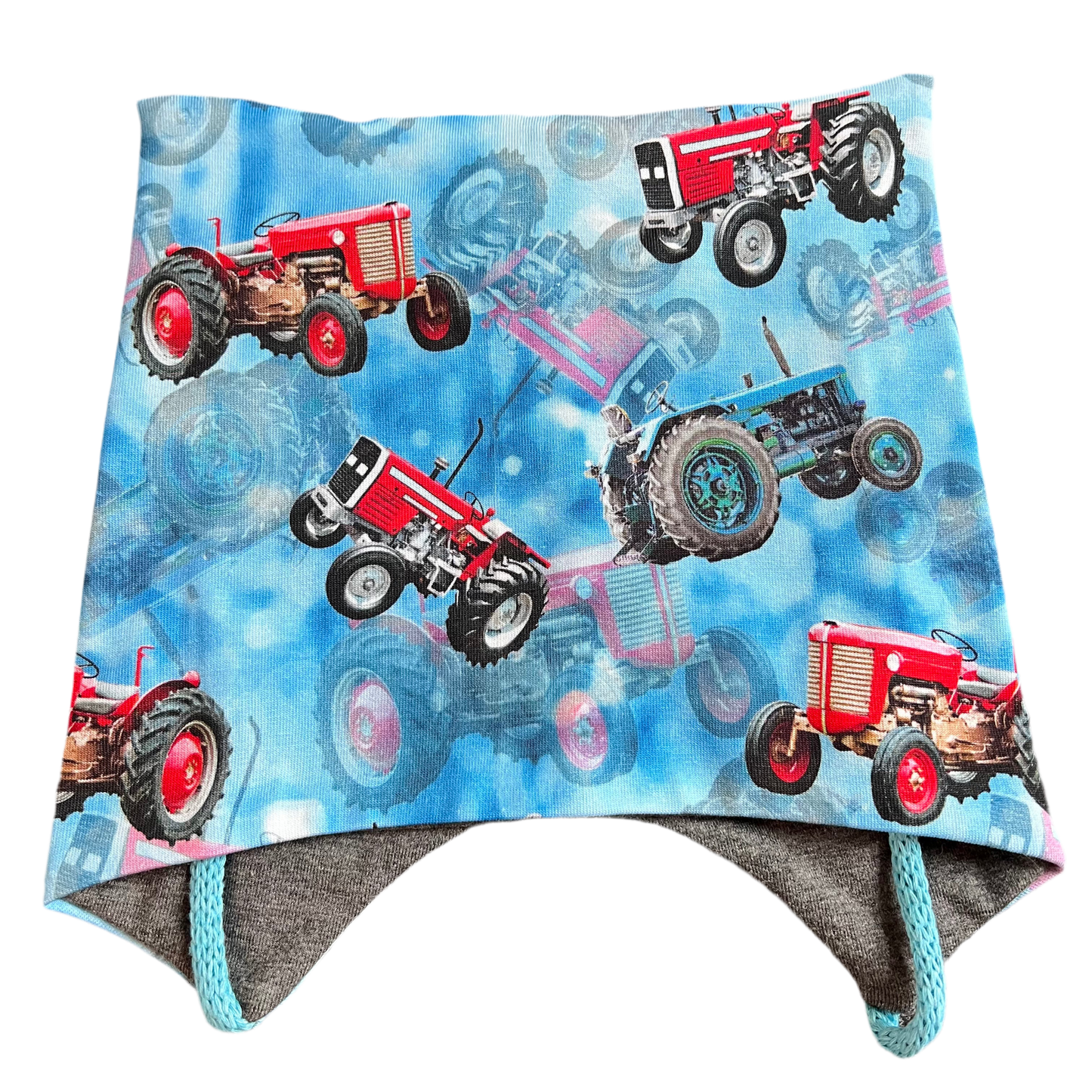 Knyttelue Blå/Rød traktor