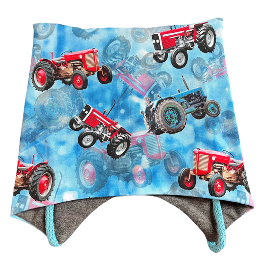 Knyttelue Blå/Rød traktor
