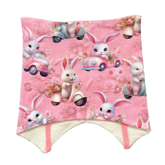 Knyttelue rosa kaniner med ullfor