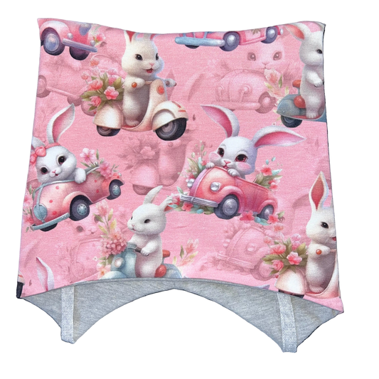 Knyttelue rosa kaniner med bomullfor