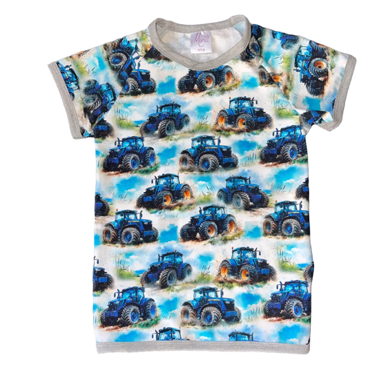T-skjorte til barn med blå traktorer