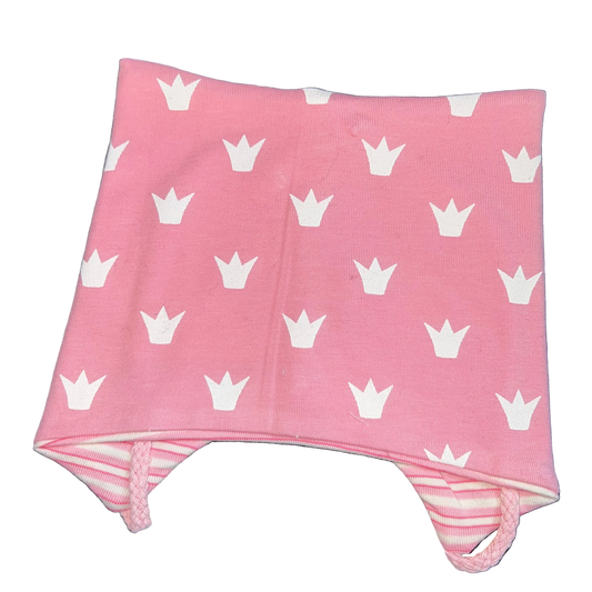 Knyttelue rosa Kroner striper