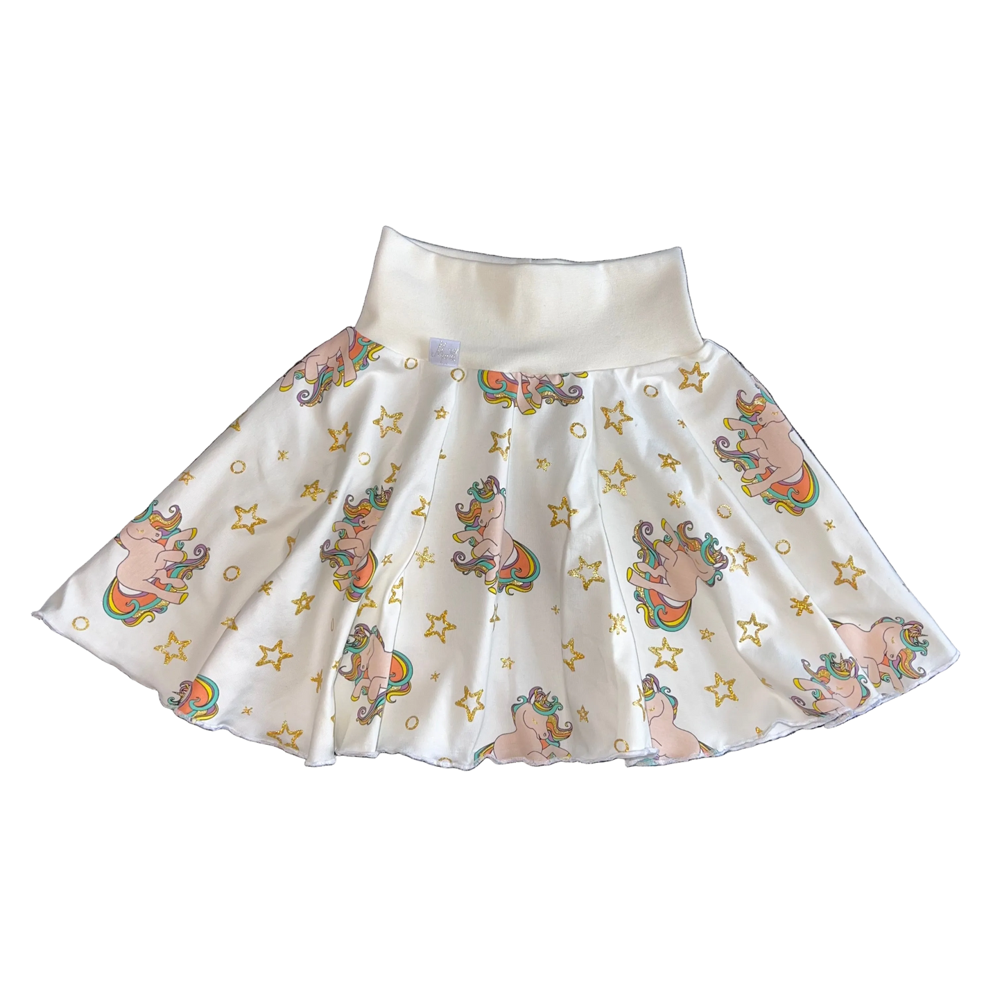 Fullsnurr-skjørt hvit/gull enhjørning