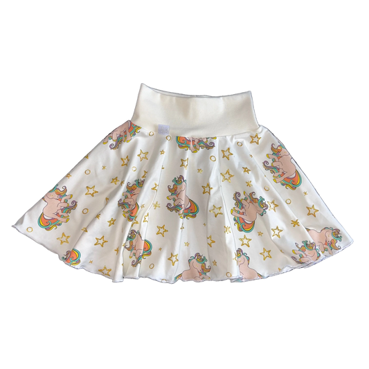 Fullsnurr-skjørt hvit/gull enhjørning