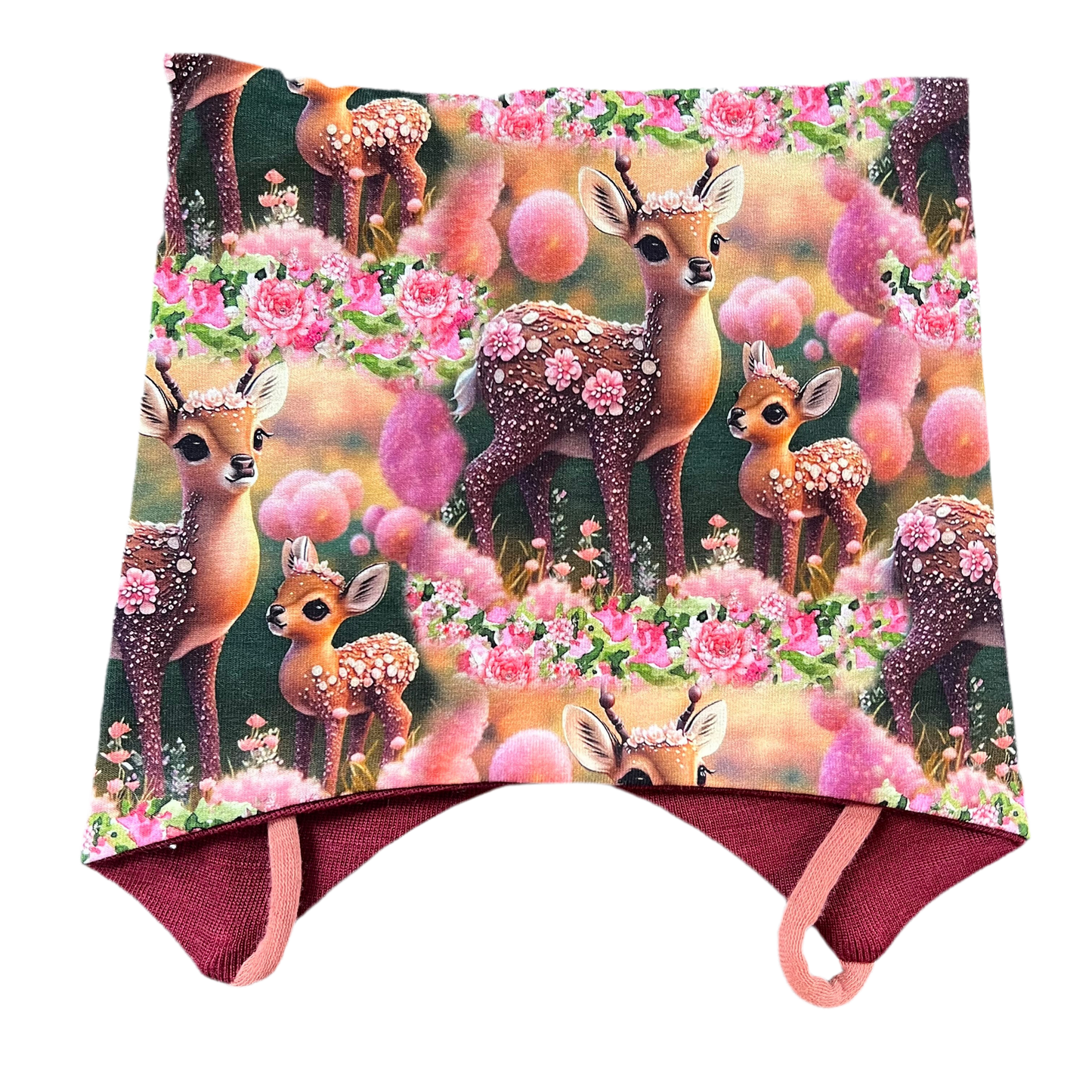 Knyttelue Rådyr og blomster m/ullfor