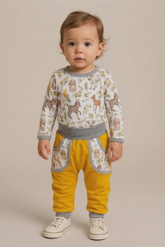 Babyjoggedress med dyr Gul